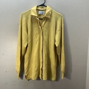 VTG Richard Grand 100% Cashmere Yellow Button Up Cardigan Sweater Silk Collar